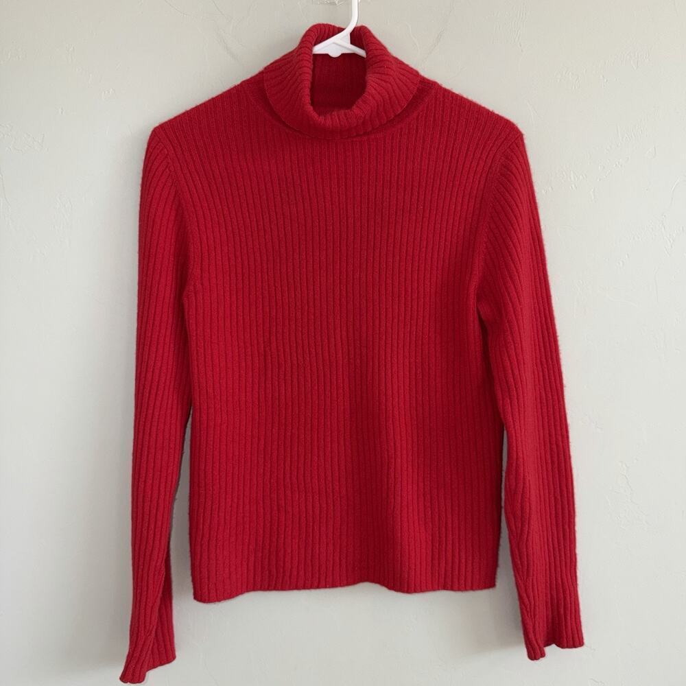 Valerie Steven’s 100% 2 Ply Cashmere Woman’s Turtleneck Sweater Red Ribbed S / M